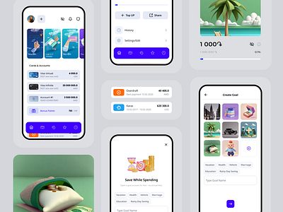 Bank Application app design bank app bank application banking cards list fintech mobile app mobile banking saving account set goal ui design ux design