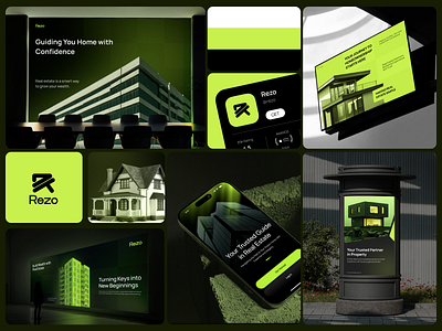Rezo – Real Estate Brand Identity animation app design branding card dashboard design digital art ecommerce graphic design icons illustration landing page logo logo design mobile mobile app product design real east branding typography web design