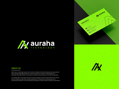 Technology Logo of Auraha , Startup Logo , Minimal logo a mark abstract logo brand identity geometric green tech it logo letter logo mark software logo startup logo tech company tech logo technology icons technology logo