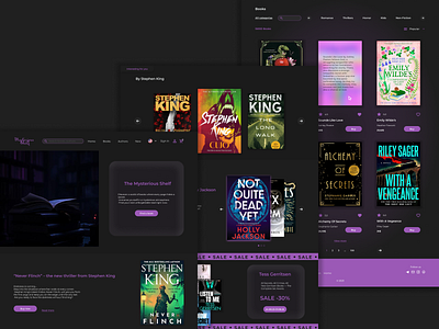 The Mysterious Shelf - Dark UI/UX Concept black and purple book booklover bookplatform books dark darktheme design figma mystery ui uiux