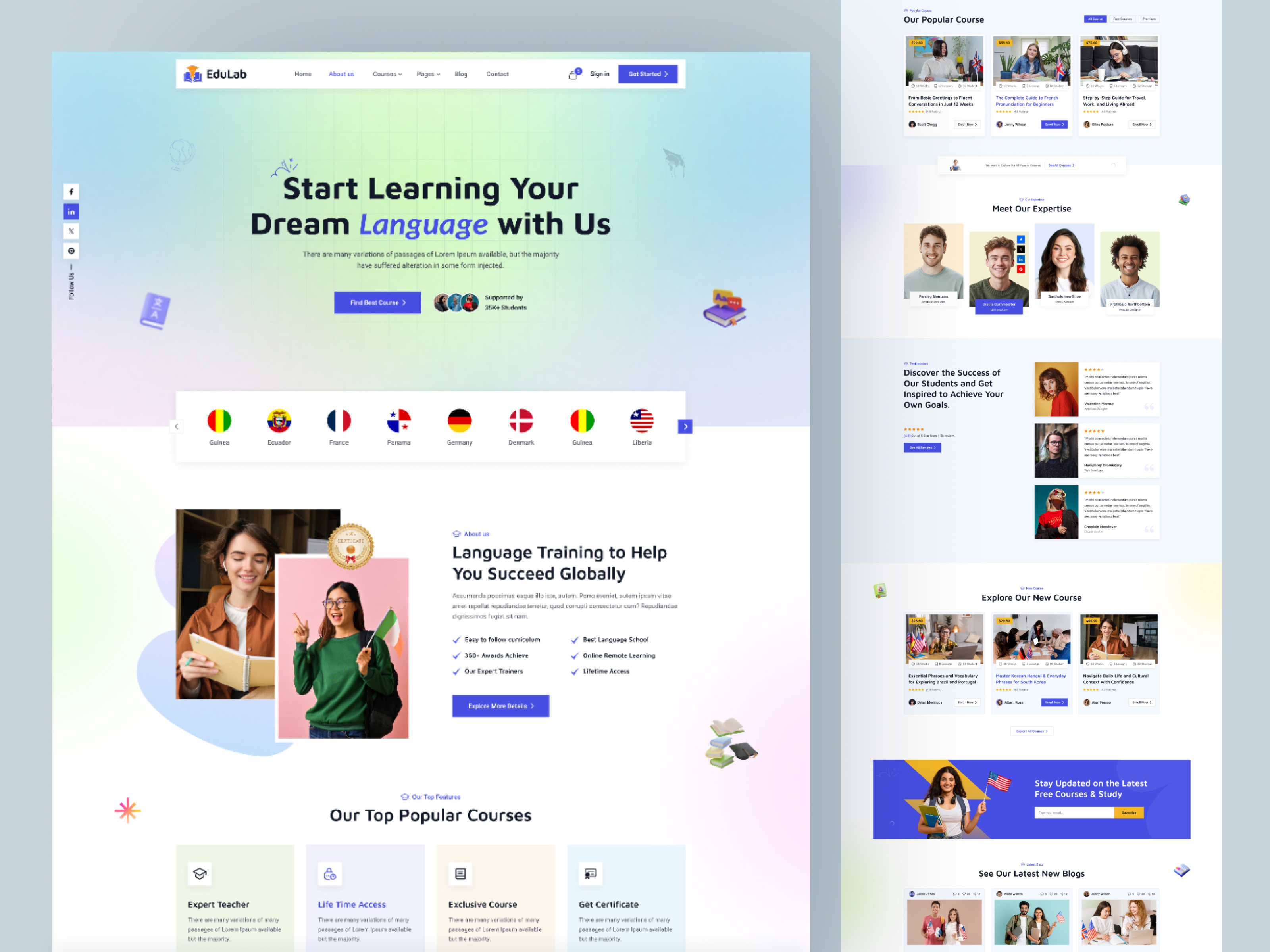 Language Learning Platform edtech educationwebsite elearning languagelearning languageschool modernui responsive uidesign uiux web design webdesign