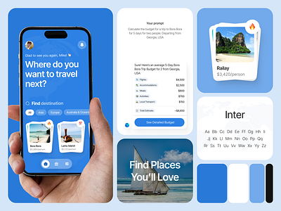 Wanderly AI – Smart Travel Planner ai ai travel app blue ui booking light theme travel traveling ui ux
