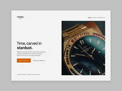 Time, Carved in Stardust — Luxury Watch Hero Concept focus gold grid hero inspiration landing london luxurious luxury minimal minimalism minimalui ui watch webdesign website