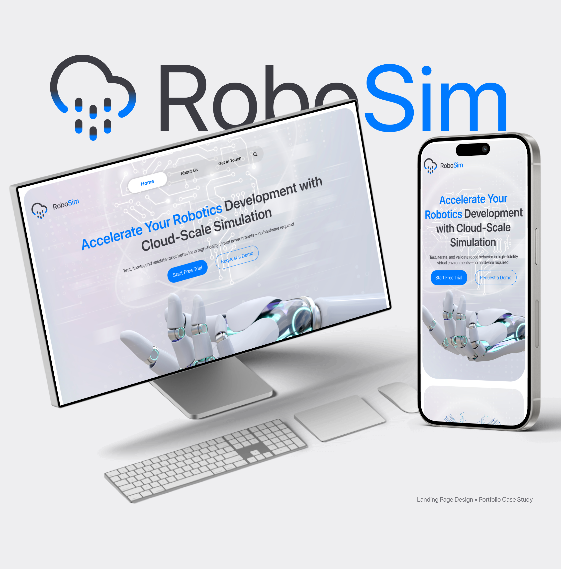 RoboSim-SaaS landing page UIUX & Branding brand design brand identity branding design fi figma landing page product design product designer robotics saas ui ui design uiux user interface ux ux design web design