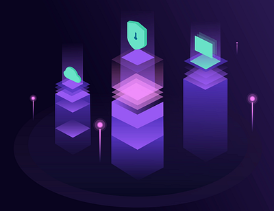 Isometric Security Layers — Motion Illustration after effects animation cybersecurity dark mode futuristic illustration isometric isometric illustration lottie neon saas visual design