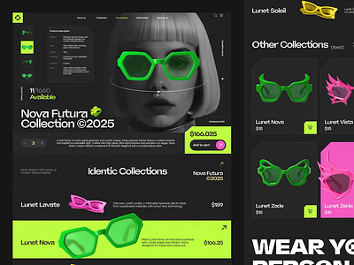 Lunet: Eyewear - Product Page Website Animation animation branding brutalism cart design ecommerce editorial eyewear interaction design product product detail product page shoping showcase ui ui animation ux web design website website design