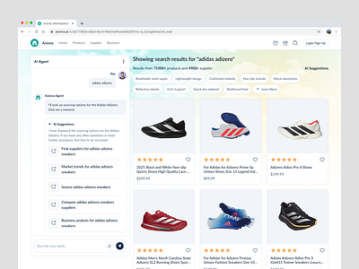 AI Marketplace Landing Page - Search ai ai assistant ai powered business clean ecommerce fashion landingpage marketing marketplace modern online marketplace product product listing product search search shoes uidesign uxdesign website