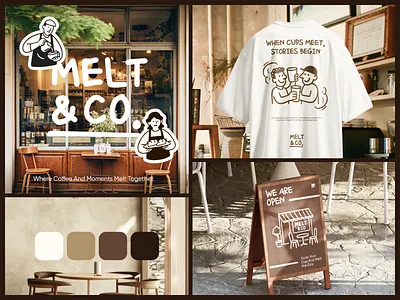 Melt & Co - Coffeshop brand brand identity branding brown cafe coffee coffeeshop coffeeshop logo design graphic design illustration logo melted merch minimalist vector warm wordmark