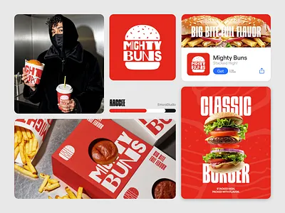 Mighty Buns - Brand Identity brand designer brandidentity branding burger logo burgerbranding burgerillustration burgerlovers emura studio food design food logo foodlogodesign graphic design illustration logo modernbranding packagingdesign patties logo restaurant branding visualidentity