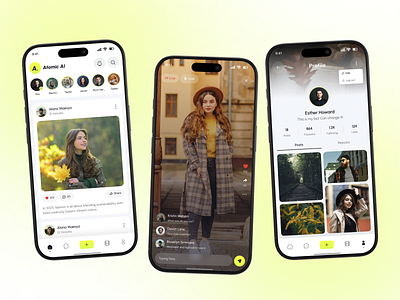 AtomicAI - Social Media Mobile App app design design interaction design mobile app mobile app design mobile ui social media social networking app ui uiux