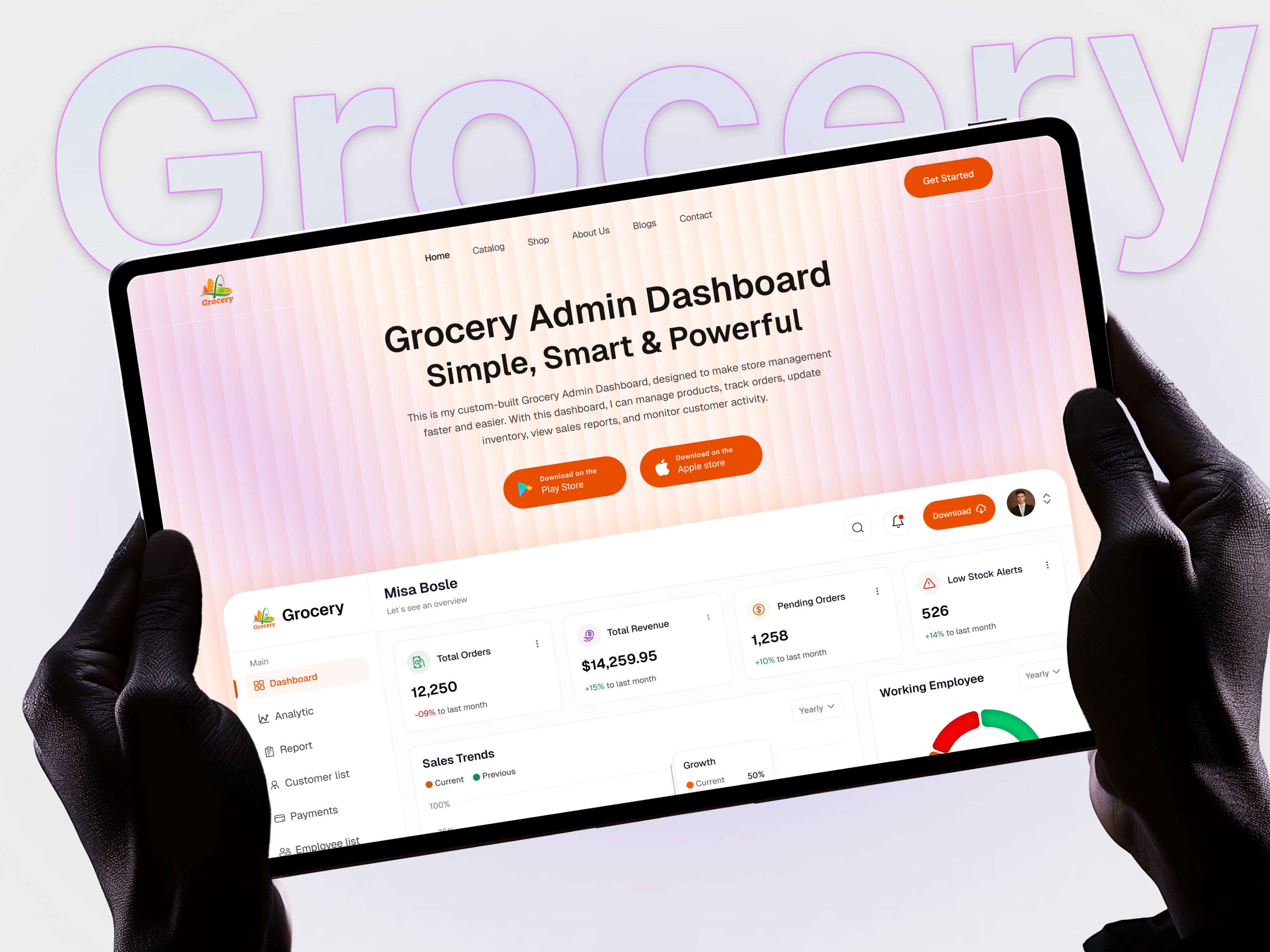 Grocery Admin Dashboard UI/UX admin panel analytics dashboard business dashboard clean design dashboard design ecommerce dashboard figma design grocery dashboard grocery delivery grocery store home page interface inventory management management system minimal ui sales analytics store management uiux design web dashboard website