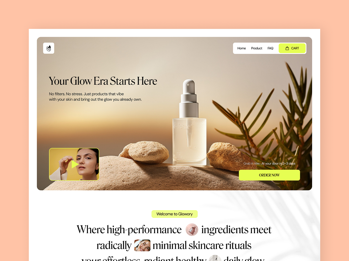 Glowory – Skincare Landing Page Design Image 0