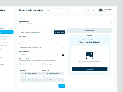 Social Media Marketing Dashboard - Brand Setup analytics dashboard brand setup settings branding digital marketing erp erp dashboard erp system facebook marketing marketing agency marketing campaign marketing dashboard marketing site product design sales marketing sales marketing dashboard social media social media marketing uiux web app