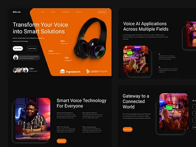 AI Voice Dark Futuristic Landing Page about us blog card dark mode dashboard design digital ecommerce exploration landing page ui ui design uix ux ux design web web design website website design