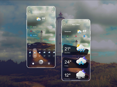 Weather Forecast Mobile App – UI/UX Design app app concept app design daily forecast gradient ios app mobile mobile app mobile designer rain sun uiux ux design weather app weather forecast weather icon