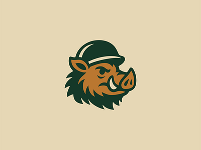 Boar With Helmet Logo animal boar branding cartoon design helmet hog identity illustration logo mark mascot nature sports strong symbol tough tusk vector wild
