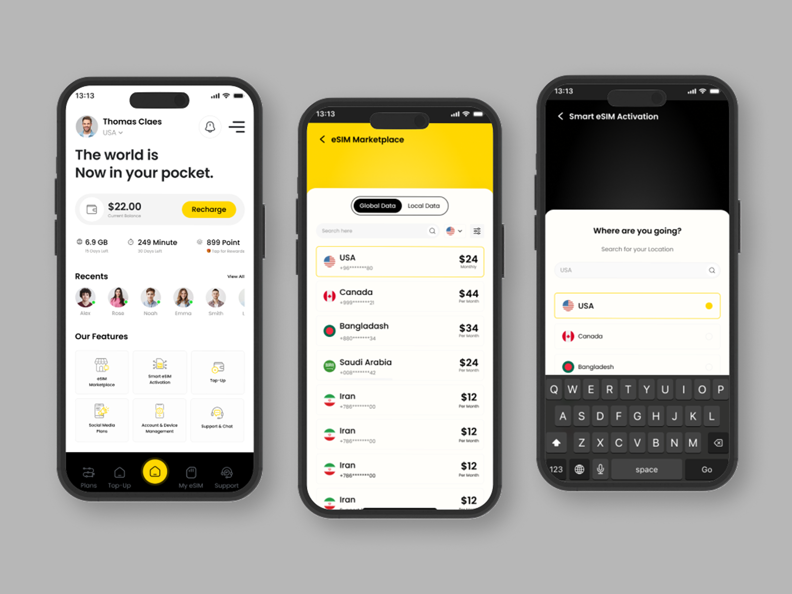eSIM Mobile App UI Design app design dashboard dribbble esim figma fintech minimal design mobile mobile app mobile dashboard ovious.studio product design service provider app telecom telecom ui travel app ui design uiux ux design