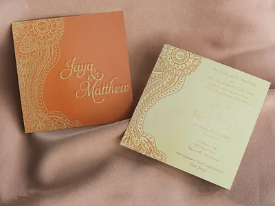 Shimmery Screen Printed Wedding Invitation: Atomic-Tangerine invitation paper and envelopes
