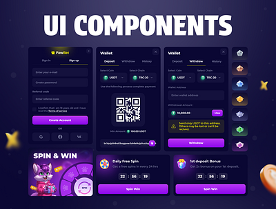 PawBet - UI Components betting betting app blackjack casino casino app casino design casino ui casino web design crypto casino gambling gambling website poker roulette slots ui