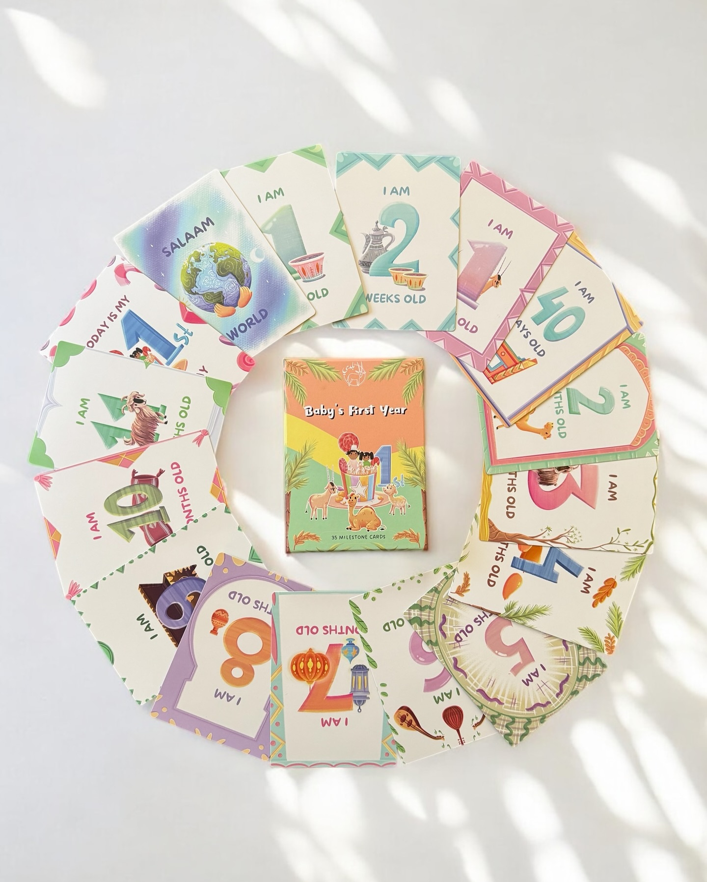 Illustrations and Design Baby First Year Milestone Cards Oman baby first year card game character design childrens illustration educational game illustration kid art packaging design procreate