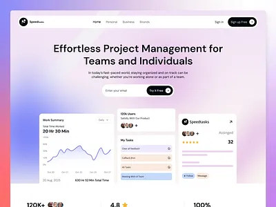 Speedtask - Task Management SaaS Design b2b calendar home page landing page management planning productivity project management saas saas landing page saas website scheduler task task management team work time tracking web design