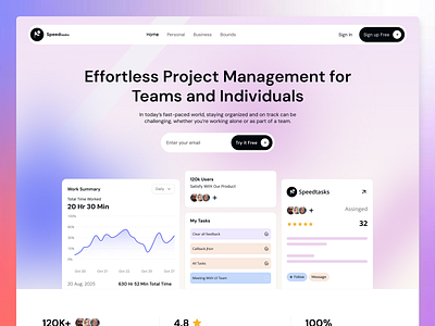 Speedtask - Task Management SaaS Design b2b calendar home page landing page management planning productivity project management saas saas landing page saas website scheduler task task management team work time tracking web design