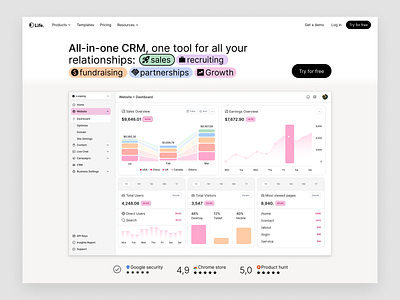 Life - CRM Product Landing Page UI ai dashboard design devdock hero section hero ui landing page landingapges minimal saas sidebar to do ui ui design ux web web design web design inspiration website