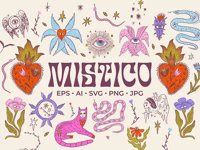 Mistico Bundle abstract adorkable astrology biblical accurate angel boho boho snake bundle cutout doodle groovy handdrawn illustration magic modern mystical sacred sacred heart spell vector