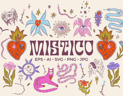 Mistico Bundle abstract adorkable astrology biblical accurate angel boho boho snake bundle cutout doodle groovy handdrawn illustration magic modern mystical sacred sacred heart spell vector