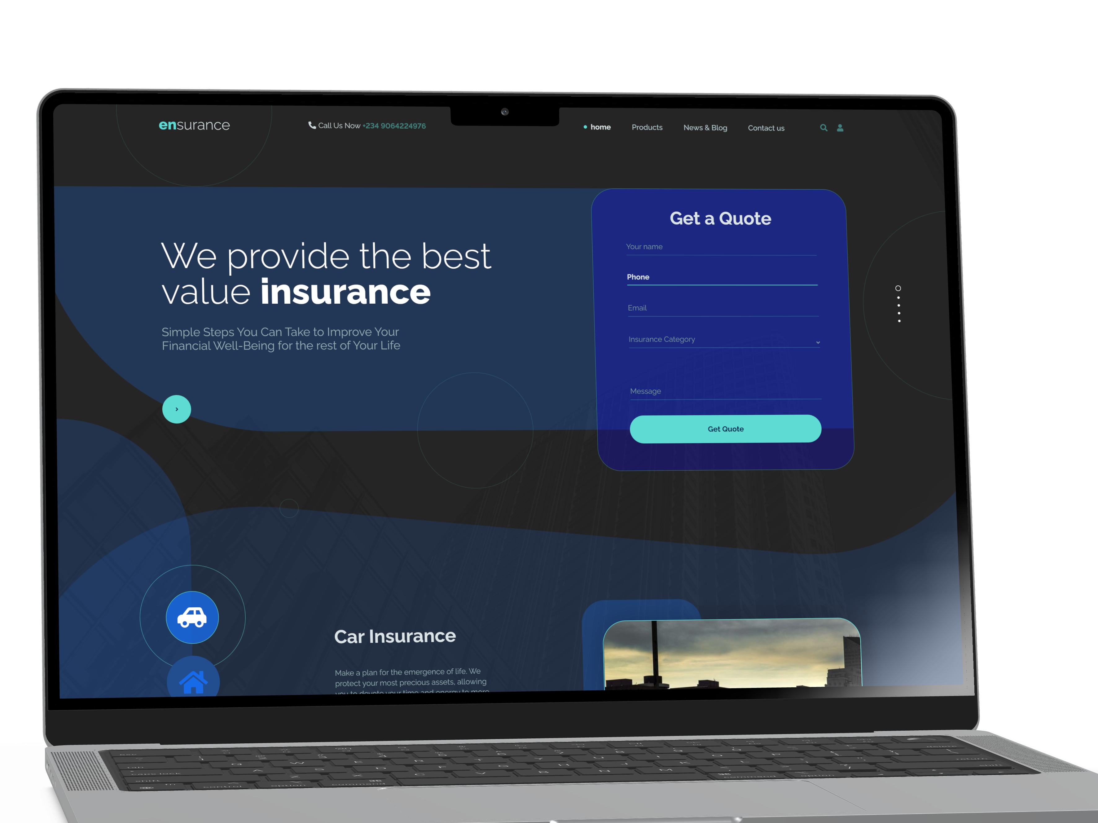 enSurance Landing Page landing page ui ui design uiux user interface design website