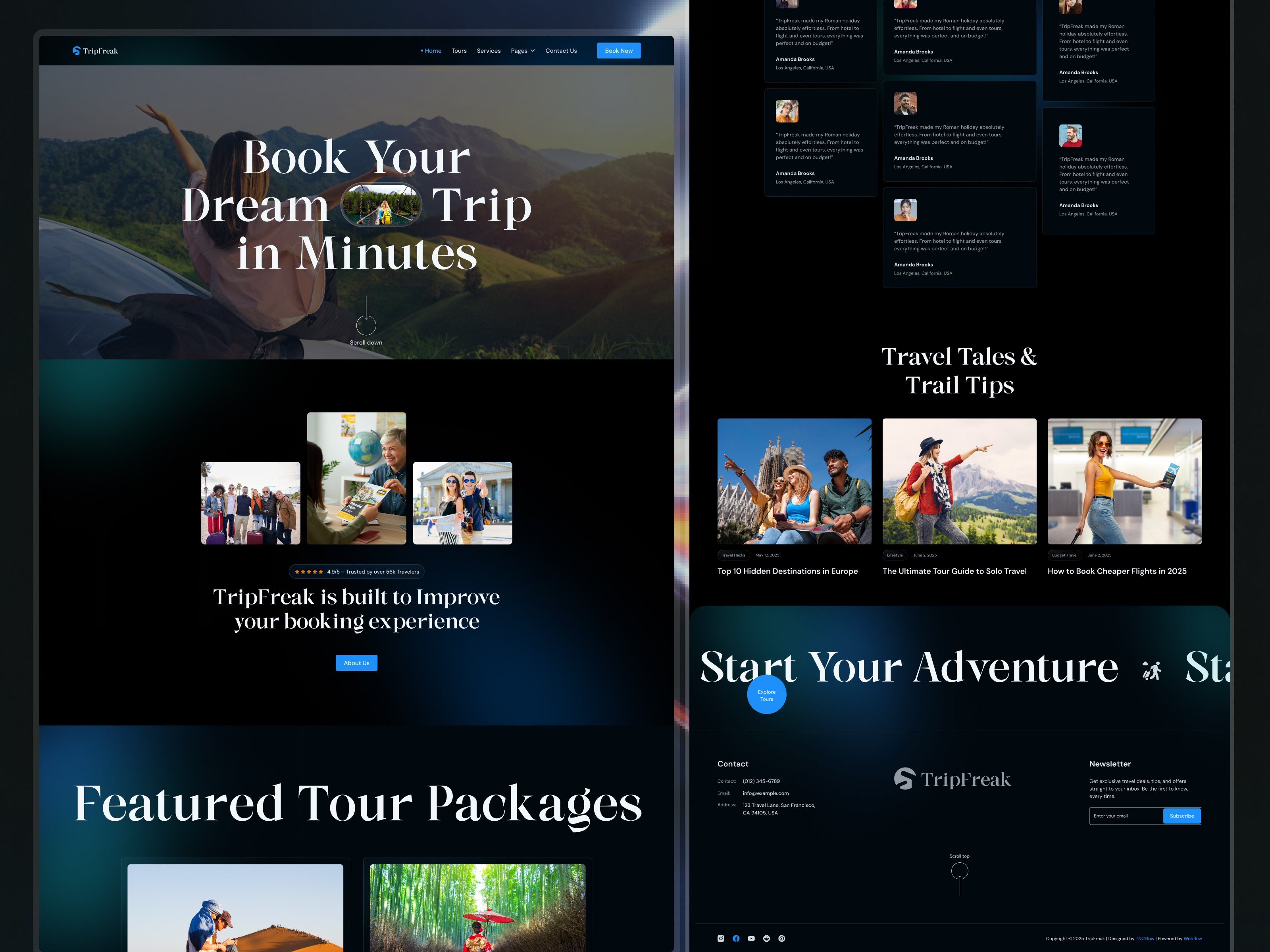 Travel & Tourism Website Design - TripFreak business website design templates tourism website template travel tourism website travel website webflow template webflow templates