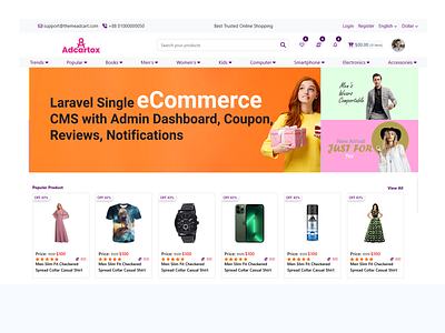 AdCartox eCommerce Business CMS Theme Website bootstrap theme ecommerce website fashion theme html5 theme landing page design laravel website vue js theme web design theme website builders