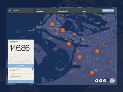 Map view - air quality tracking air quality analytics ui climat change dashboard data vizualization design environment figma geodata graphic design health data heatmap monitoring dashboard pollution map smart city sustainability tracking map ui design ux design web design