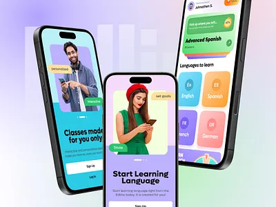 Edlino - Language Learning Mobile App UI/UX app design colorful app dribble best shot edtech educational app figma design gamified app global app language app design language learning app learn online learning app ui netro netrosystems quiz app trending design uiux