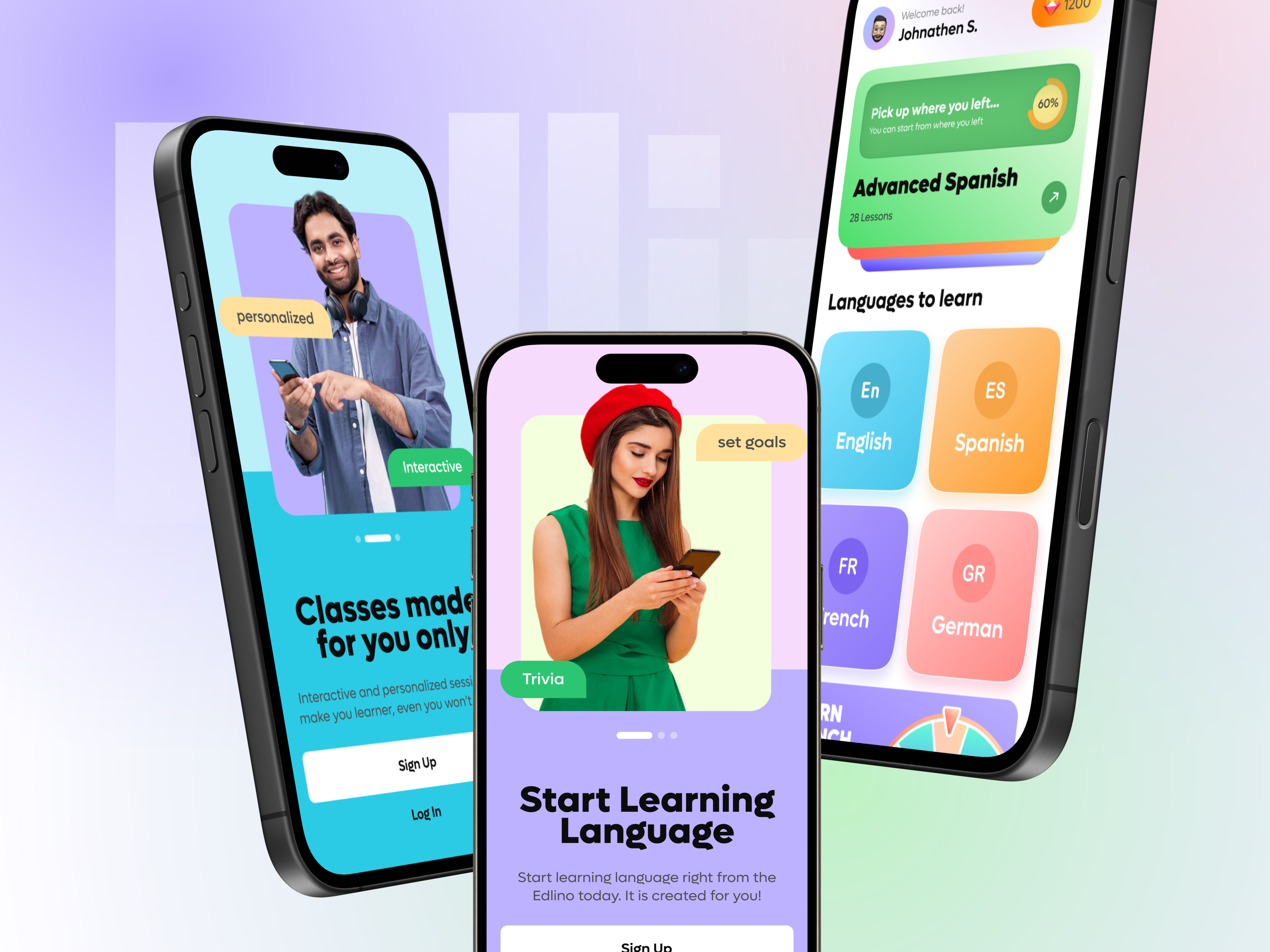 Example of Edlino - Language Learning Mobile App UI/UX