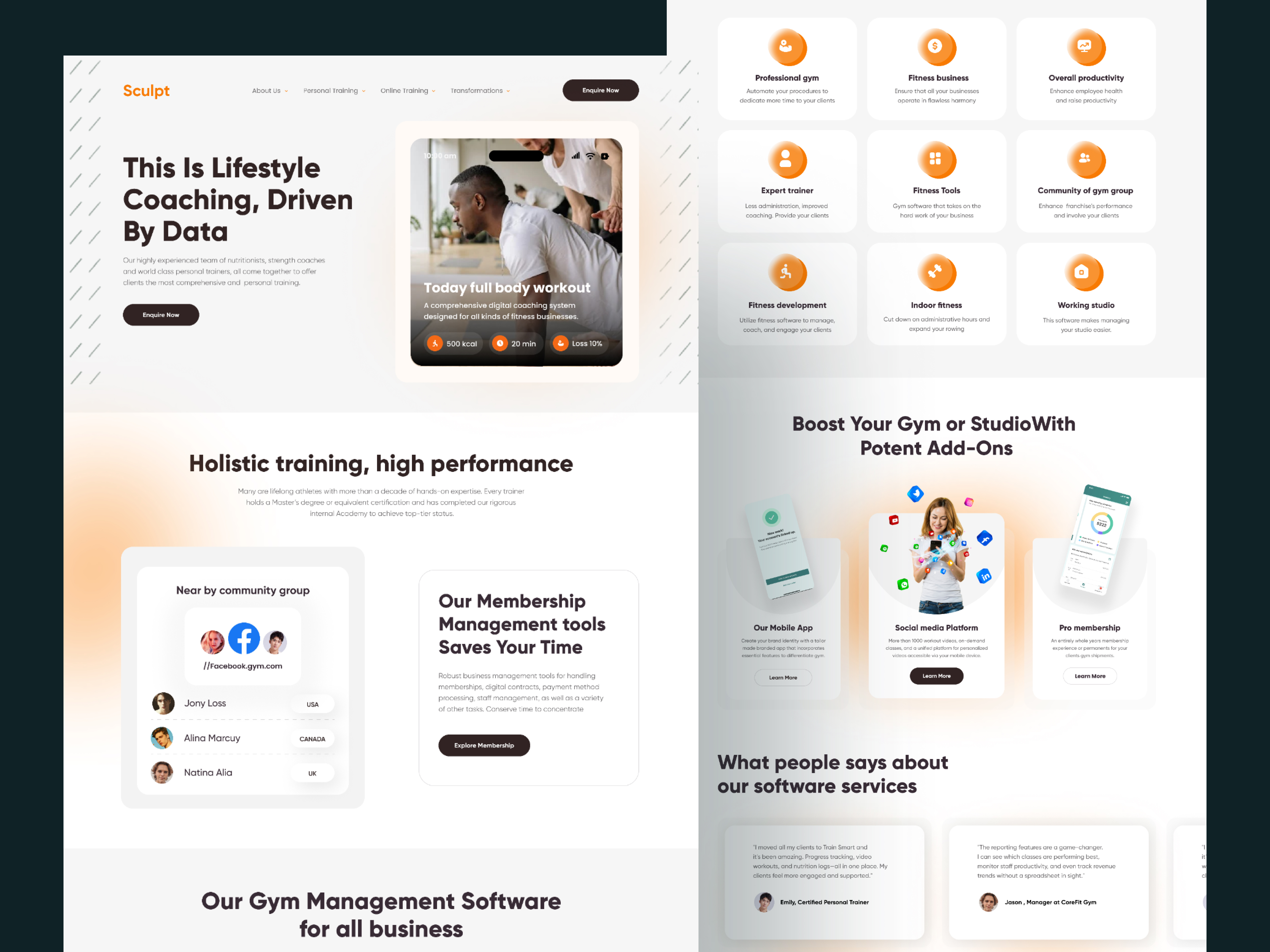 Gym/Personal Trainer/ Body Transformation/Fitness Software body transformation clean design exercise fintness gym homepage interface design landing page medical personal training software sport ui uiux web web design website workout