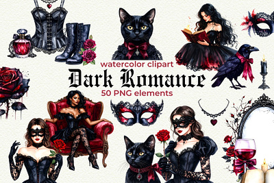 Dark Romance Gothic Clipart book booktok clip art dark academia dark romance enemies to lovers forbidden love gothic gothic book haunted romance haunting adeline illustration journal clipart reading reading journal scrapbooking clipart smutty vampire watercolor clipart