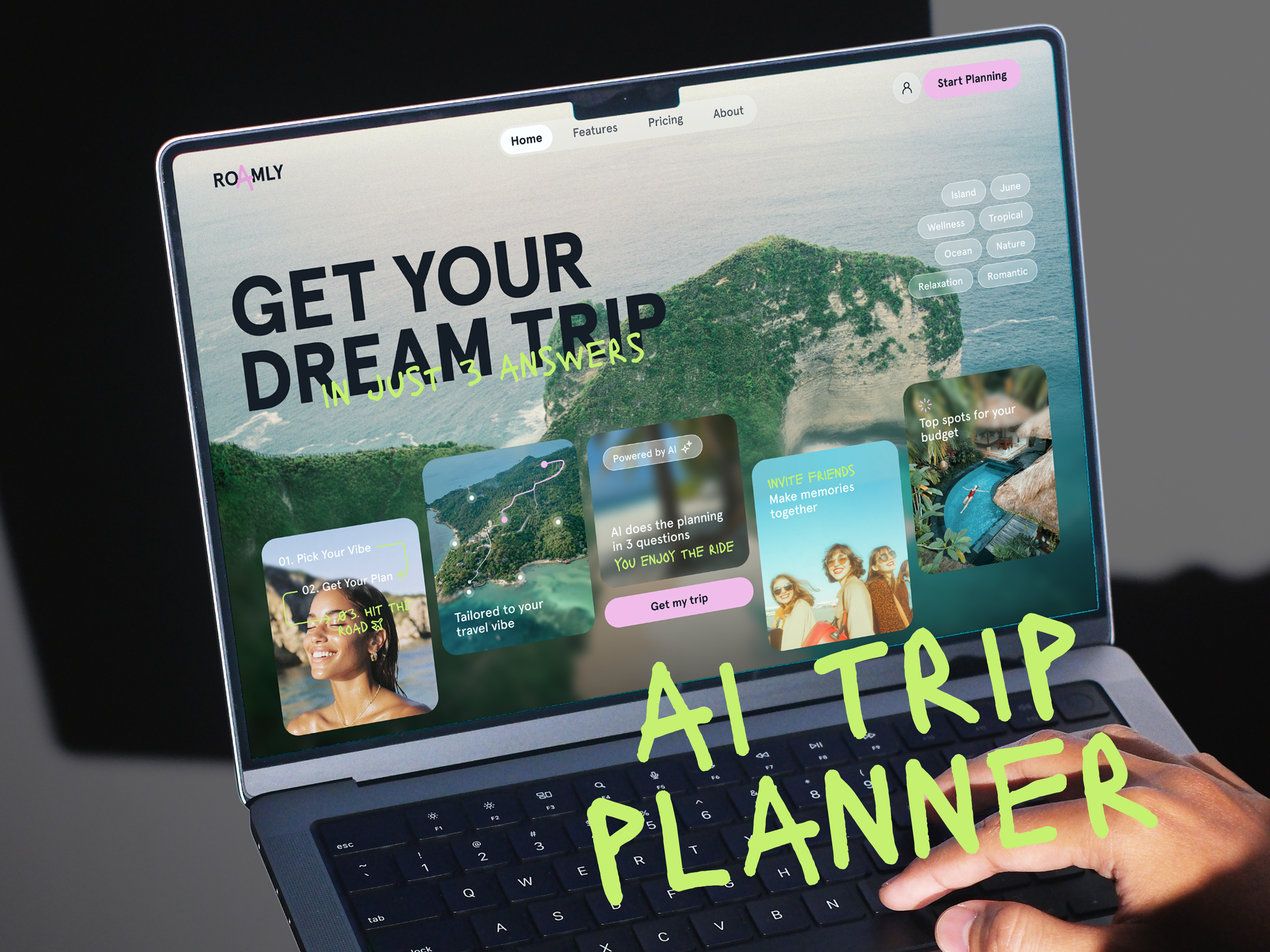 🌎 Product design for the AI Trip Planner | Hyperactive ai ai trip planner app application colors concept creative design desktop homepage hyperactive product design saas tourism travel ui ux web app web design web platform