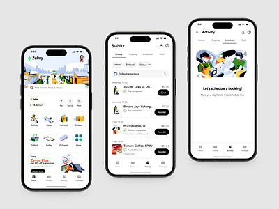 ZePay – Fintech Super App Design animation app app design branding card dashboard delivery app ecommerce icons illustration landing page logo logo design mobile mobile app mobile app design payment product design typography web design