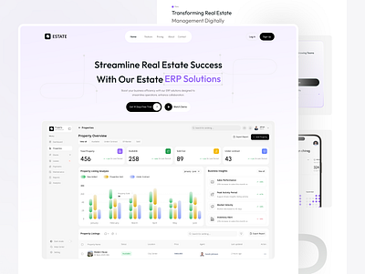 Landing Page crm erp landing page design landing page design figma minimalistic landing page property saas landing saas landing page software