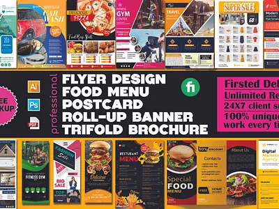 Flyer Design | Food Menu | Roll-up Banner | Brochure | Postcard banner brochure design business flyer flyer design food banner food flyer food menu graphic design gym flyer medical flyer postcard resturant flyer resturant menu roll up banner travel flyer trifold