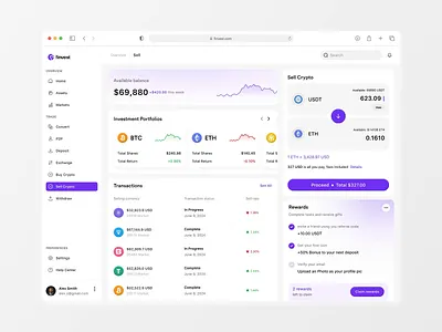 Finvest – Crypto Investment Dashboard | Sell Page analytics animation bitcoin chart crypto dashboard cryptocurrency dashboard dashboard ui ethereum finance finance dashboard fintech fintech dashboard fintech dashboard ui interface product design saas dashboard trading uiux ux design