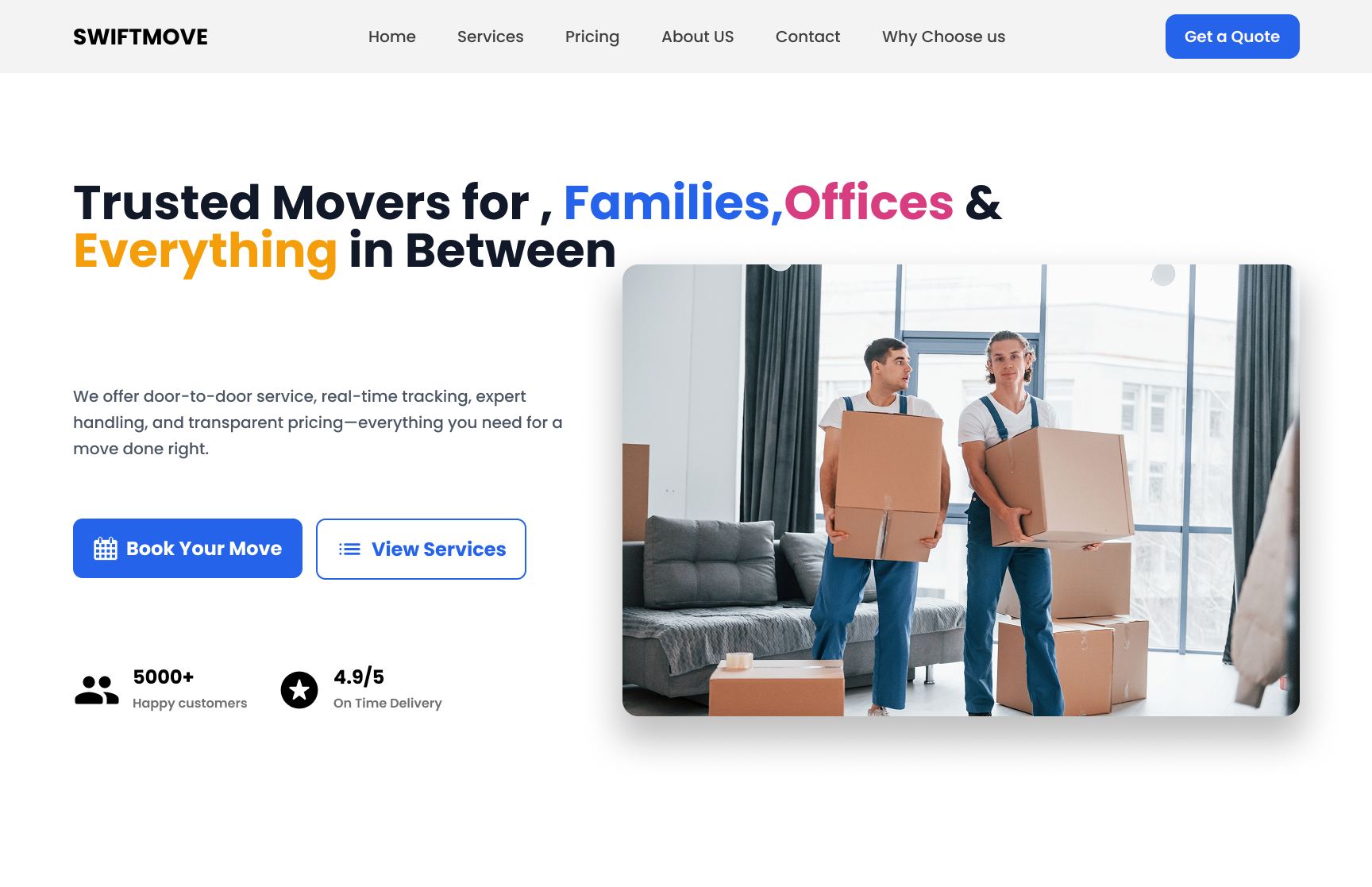 Landing page for packers and movers 3d app branding design graphic design illustration landingpage logo movers packers typography ui ux