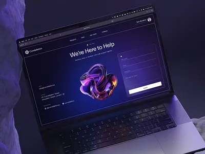 Constellation - AI SaaS Startup Website - Contact Support Page ai app website artificial intelligence contact dark futuristic gradient machine learning minimalist mockup modern professional saas startup support tech website ui web design website website page