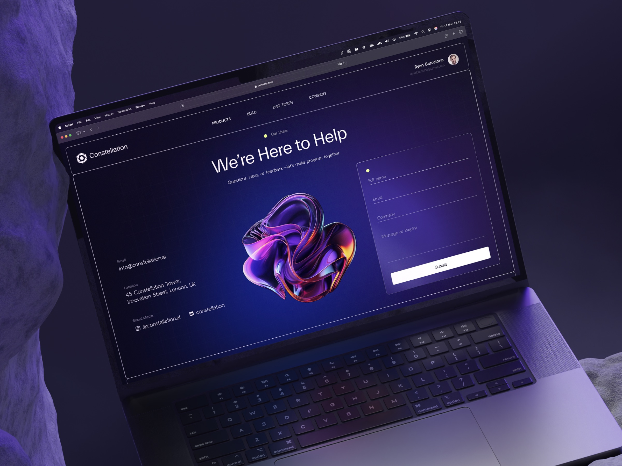 Constellation - AI SaaS Startup Website - Contact Support Page