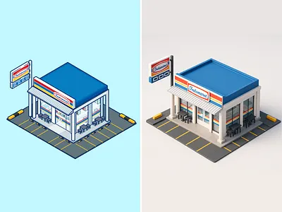 Alfamart Indomaret 3D Isometric Building🏠 3d alfamart architecture branding building construction doodle exterior flat icon illustration indomaret logo minimarket property render shop store supermarket