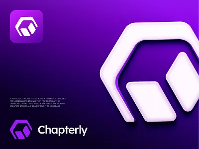 Chapterly audiobook book logo book platform brand designer brand identity branding design logo logo design purple and white purple logo