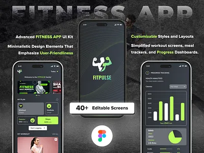FitPulse – 40+ Editable Fitness App UI Screens figma ui kit fitness app ui kit mobile app design workout tracker ui