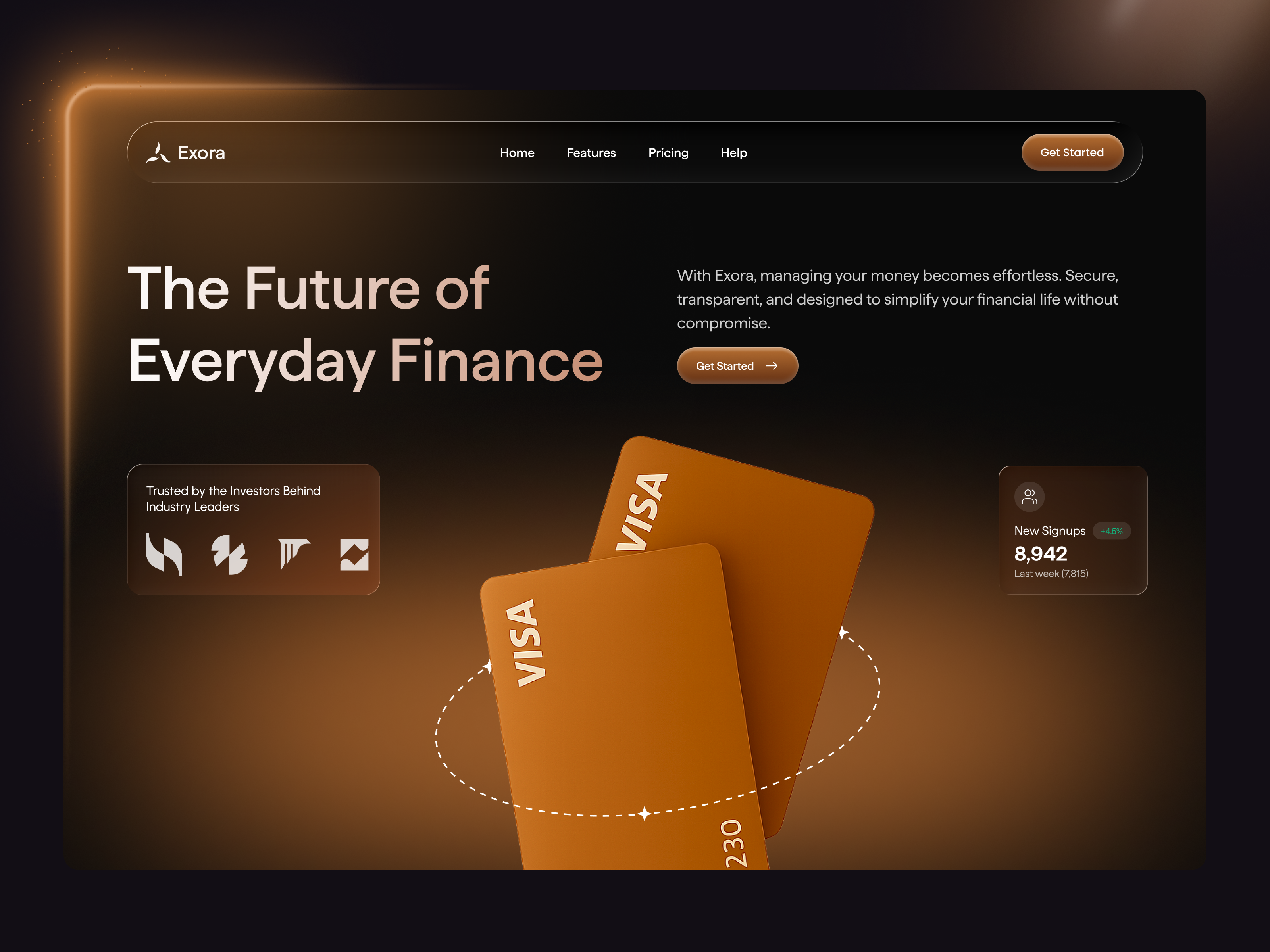 Exora - Financial Website app landing page finance app finance landing page finance website landing page design product design product landing page web design website design