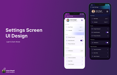 Settings Screen UI daily ui dark mode graphic design light mode mobile password settings ui ux visual design